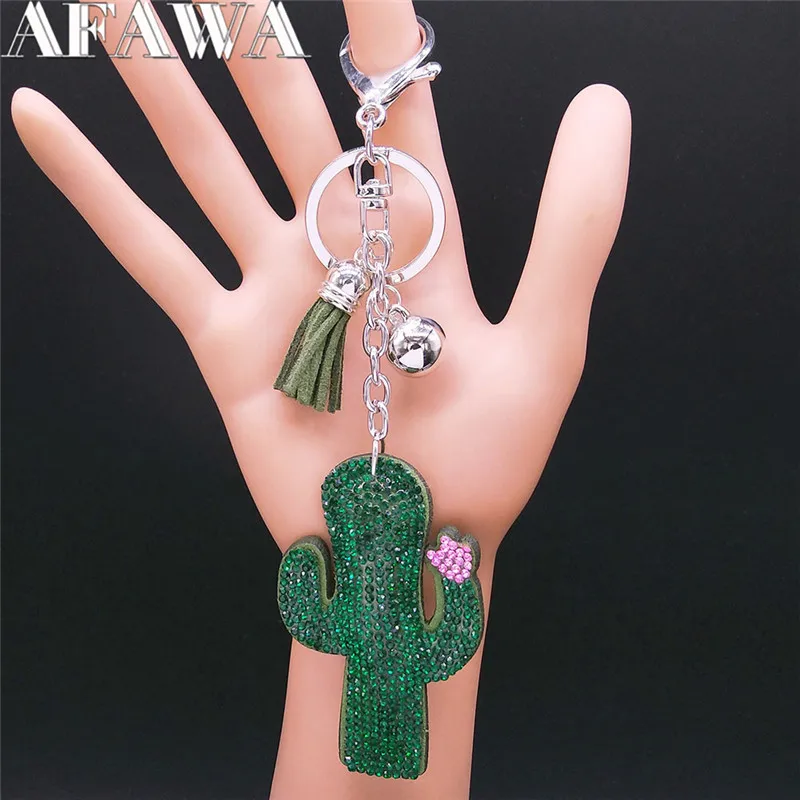 

2022 Summer Cactus Keychain Women/Men Green Gold Color Tassel Key Accessories Jewelry llaveros para mujer KXS01