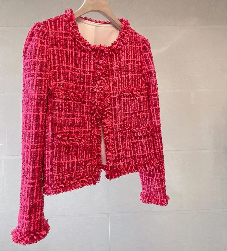 Куртка женская твидовая составного кроя элегантная верхняя одежда в Корейском