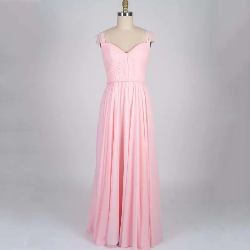 

Sweetheart Neckline with Cap Sleeves Chiffon Bridesmaid Dress Long Pink Elegant Plus Size Maid of Honor Dresses for Weddings