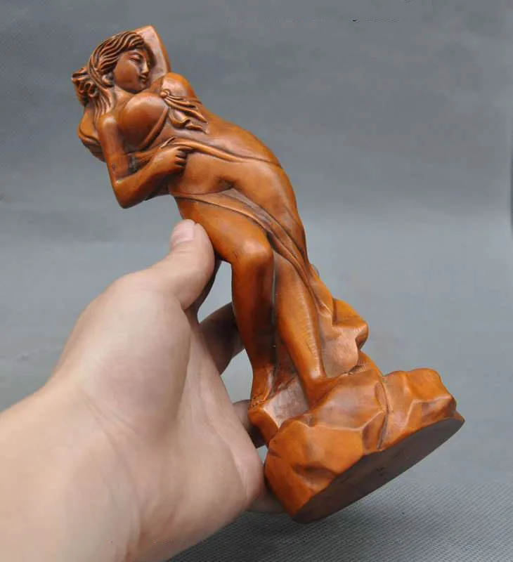 

wedding decoration 8"old chinese folk Boxwood wood Sexy beauty Beautiful women palace girl statue A