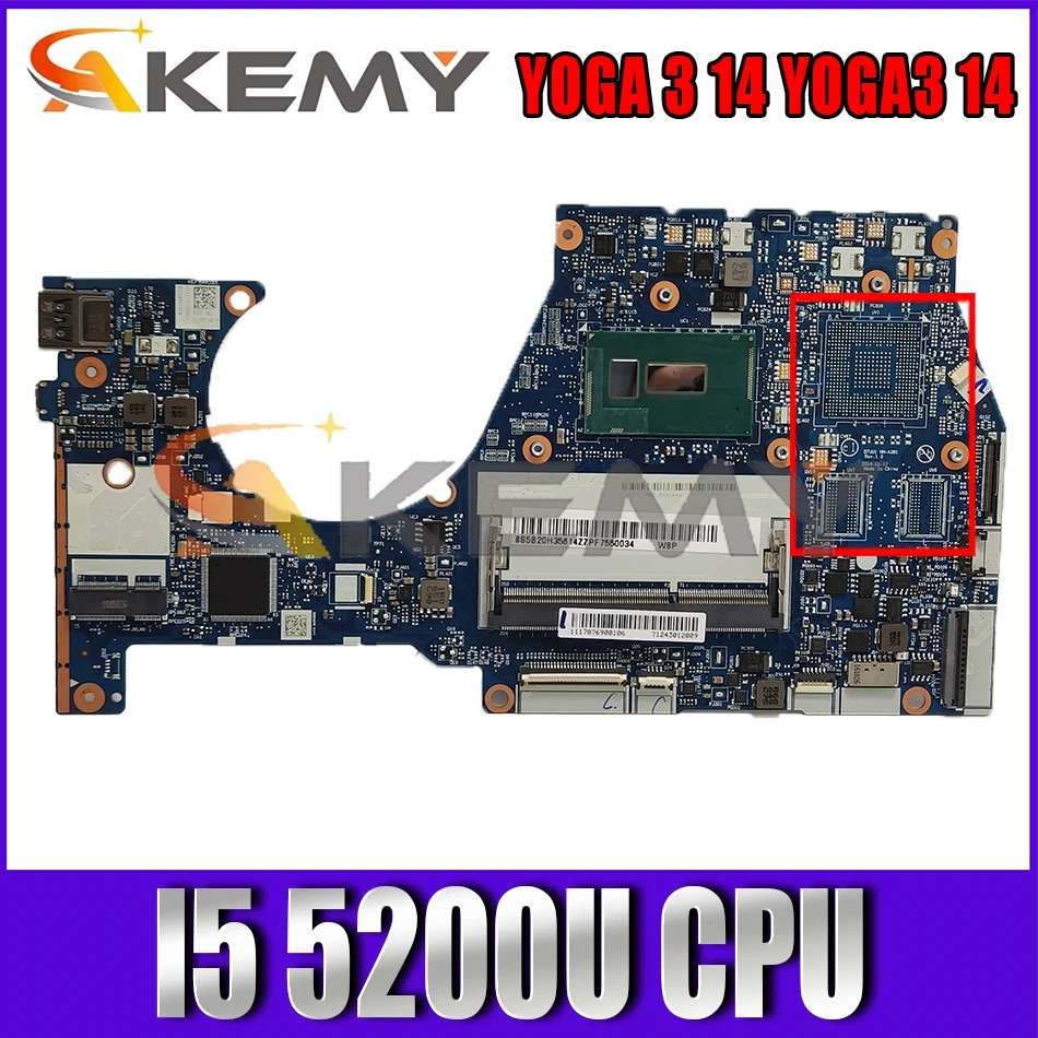 

Akemy BTUU1 NM-A381 материнская плата для ноутбука Lenovo YOGA 3 14 YOGA3 14 ноутбук материнская плата Процессор I5 5200U DDR3 100% тест