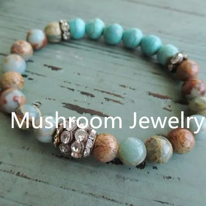 

Опал, африканские бусины, Бирюзовый бисер, черный металлический женский браслет Rhinstone