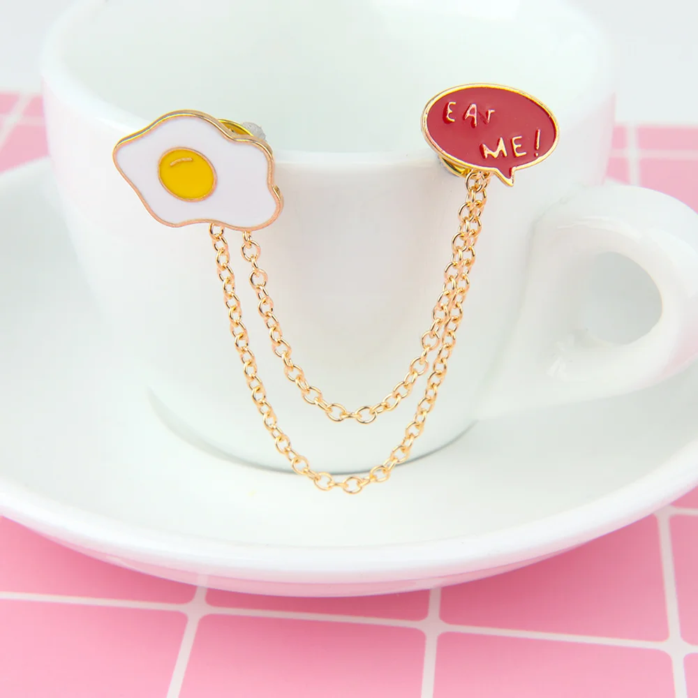 Милая эмалированная брошь с изображением жареного яйца цепочкой творческая пища