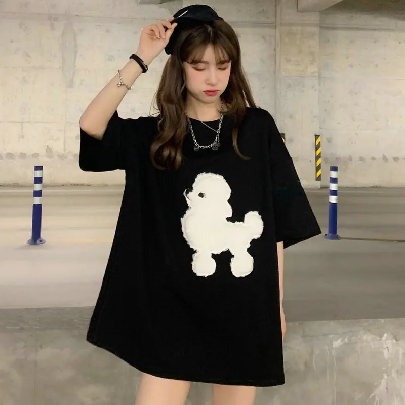 

T Shirt with Embroidery Loose Plus Size Summer Short Sleeve Tees Shirt Casual Woman Tshirts Kawaii Fashion Clothing Korean Style