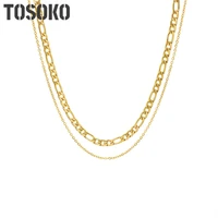 tosoko stainless steel jewelry thick and thin link chain double layer stacked necklace female collar chain bsp934
