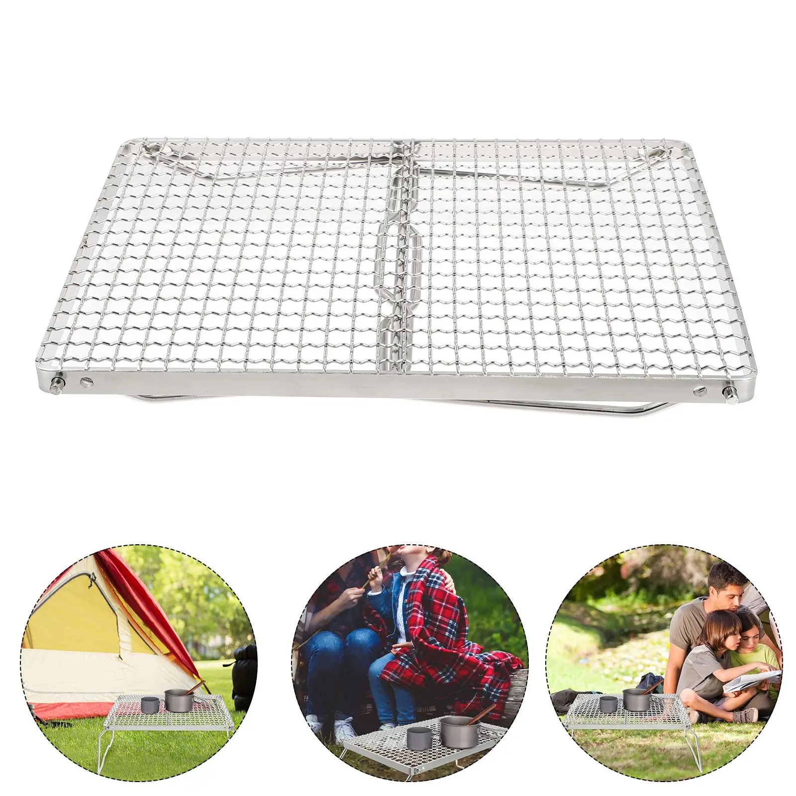 

1pc Stainless Steel BBQ Rack Garden Camping Sturdy Stainless Steel Furnace End Holder