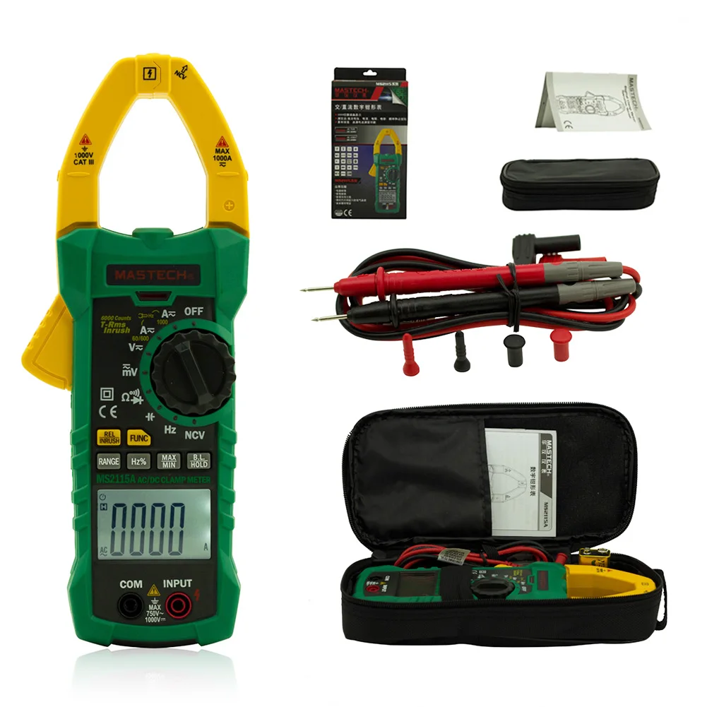 

MS2115A Electrical Voltage Current Tester DC AC 1000A Measurement Tool ABS True Rms Digital Clamp Meter Display Backlight Amper