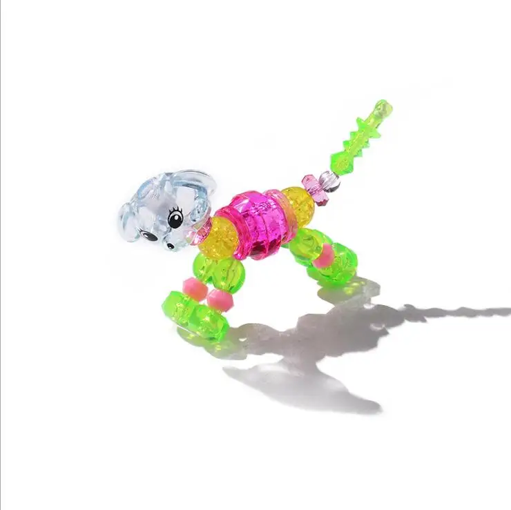 fashion Handmade Beads Cartoon Horse Unicorn Dog Cat DIY jewelry Toy Transparent Animal stretch twisty magic Kids bracelet Gift