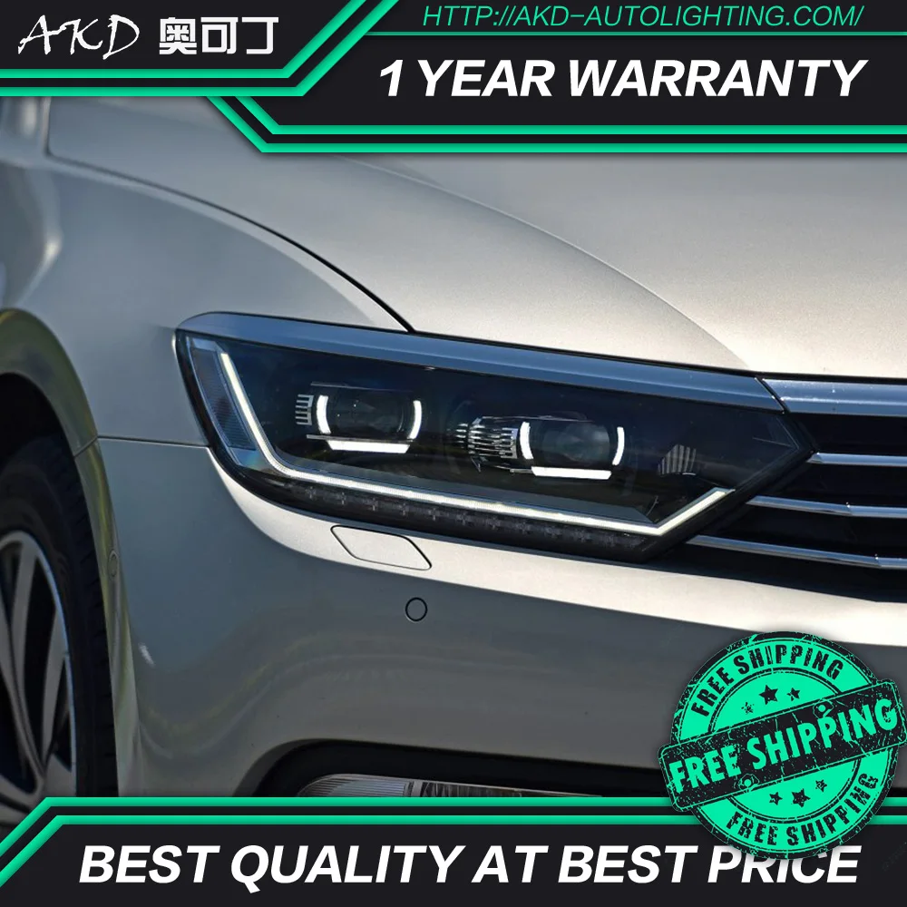 AKD tuning cars Headlight For VW Passat B8 Eur Verson Headlights LED DRL Running lights Bi-Xenon Beam Fog angel eyes Auto | Автомобили и