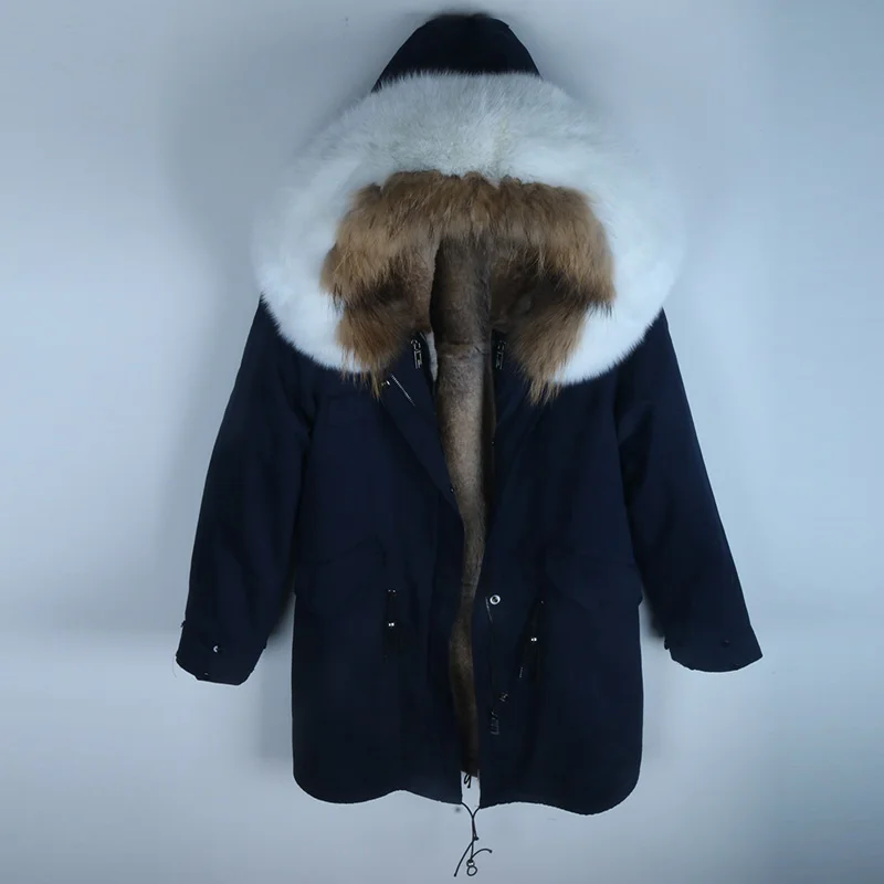 2019 new Warm winter ladies coat Natural rabbit fur lining jacket Real Fox Fur Collar Long Parka Fashion Thick real | Женская одежда