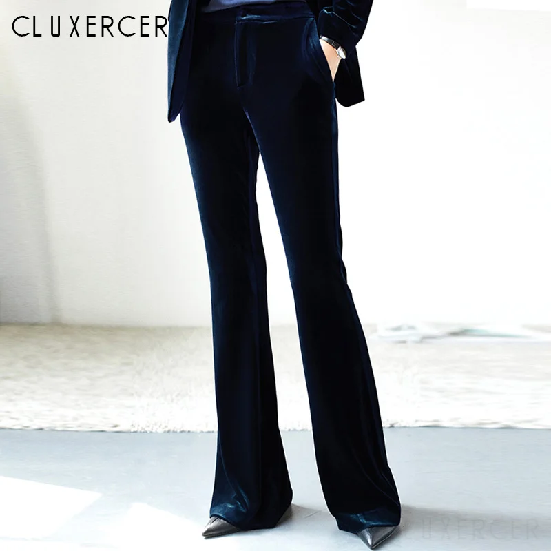 Осенне зимние повседневные Бархатные брюки с высокой талией женские элегантные