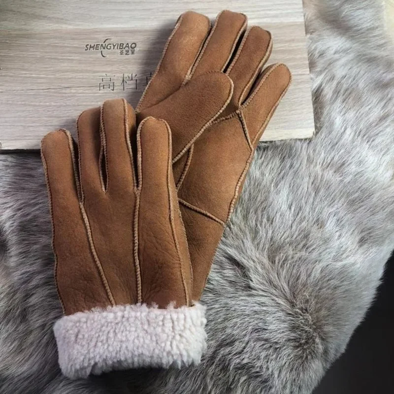 Русские меховые перчатки зимние теплые мужские замшевые из овчины и шерсти