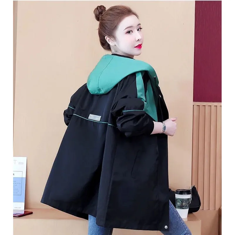 2022 модная Женская Длинная ветровка с капюшоном в стиле пэчворк на весну и осень