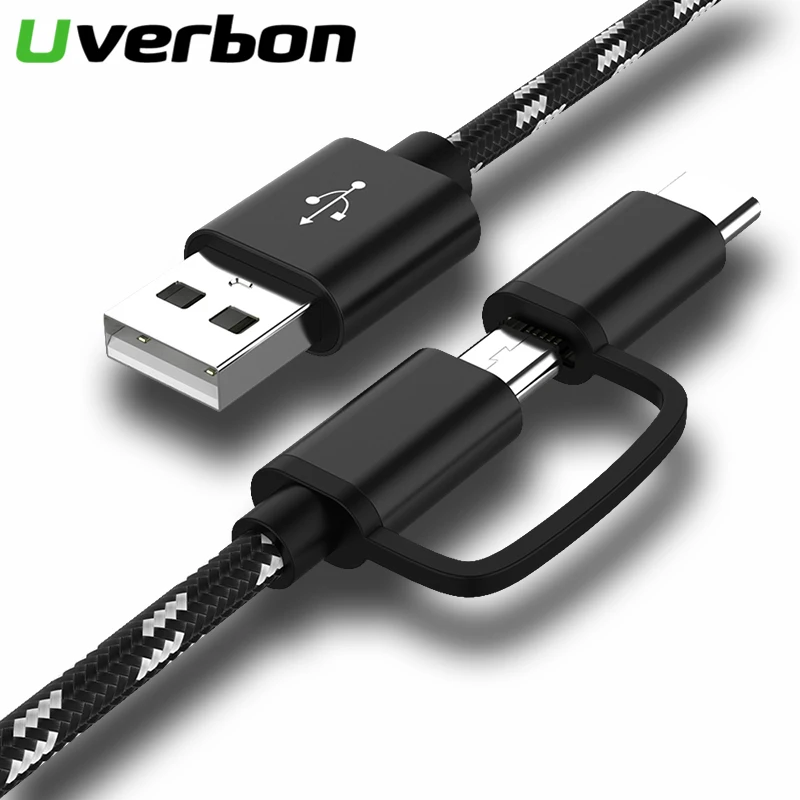 2 в 1 USB кабель Micro Type C кабели 2A быстрое зарядное устройство для планшета