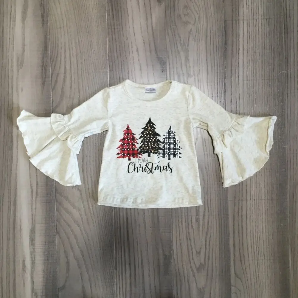 

girlymax baby girls winter raglans girls Christmas shirt girls bell sleeve girls tree print raglans wholesale