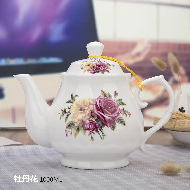 1pcs-1000ml Керамический чайник ручная роспись сине-белый фарфор большой емкости заварочный чайник кунг-фу набор кофейник Питьевая утварь - Цвет: 1pcs-1000ml