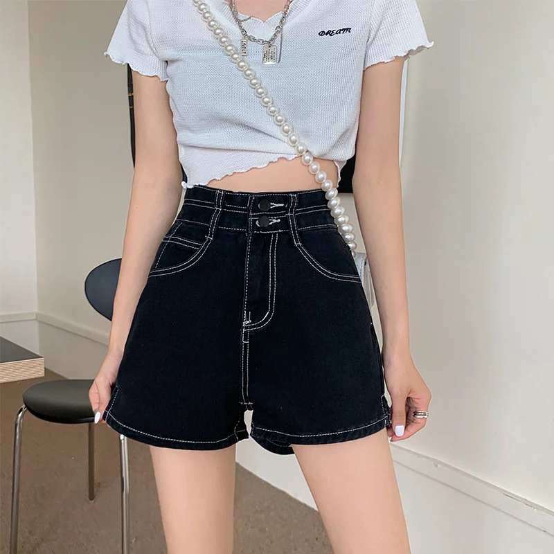 

High Waist Denim Shorts for Women Summer 2021 New Korean Style Loose Large Size Student Wide Leg Side Slit A- line Hot Pants