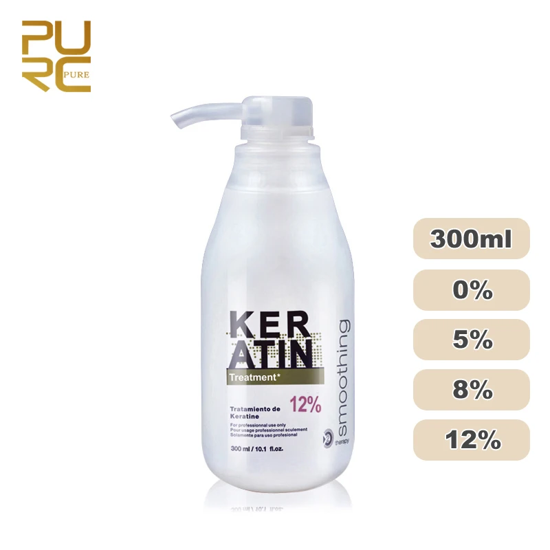 PURC Brazilian Keratin Hair Treatment Formalin Keratin Straightening Smoothing Salon Curly Hair Care Products 0% 5% 8% 12% 300ml