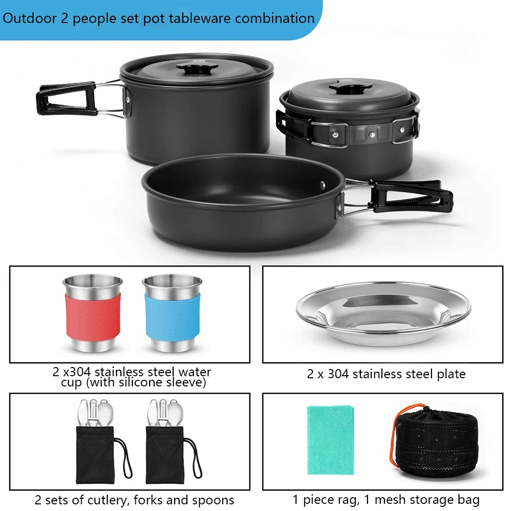 

Camping Pot Barbecue Cookware Portable Picnic Stove Set For Backpacking Outdoor Cooking Picnic Black 17PCS Outdoor Camping