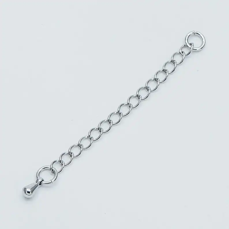 

10pcs Extender Chain with Teardrop Charm End 60mm, Rhodium plated Brass, Silver tone Extension Chain with Jump Rings (GB-1154)