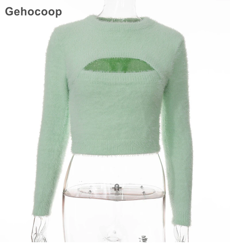 

Gehocoop Women's Sweater Winter Knitted Long Sleeve O-neck Pullovers Female Elegant Fashion Hollow Out Sweaters Casual Tops