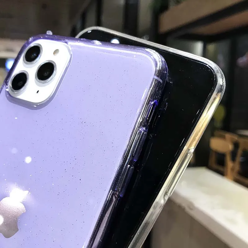 USLION Прозрачный блестящий чехол для телефона iPhone 11 X XR XS Max 7 8 6 6S Plus Мягкий ТПУ задний Чехол блестящая Обложка для iPhone 7Plus