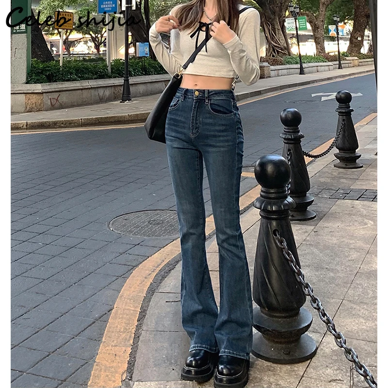 

Korean Wide Leg Jeans Woman High Waist Streetwear Blue Denim Pants Women Korean Bell Bottom Black Y2k Jean Spring 2022