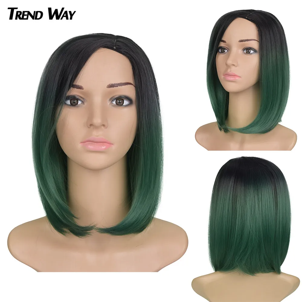 Парик синтетический короткий с эффектом омбре прямые волосы из