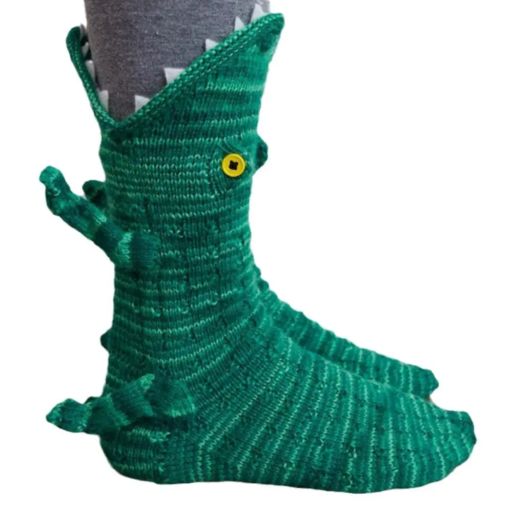 

Cute Knit Socks Novelty Shark Crocodile Shape Floor Socks Cartoon Animal Anti-Slip Knit Booties Home Warm Socks For Women Men