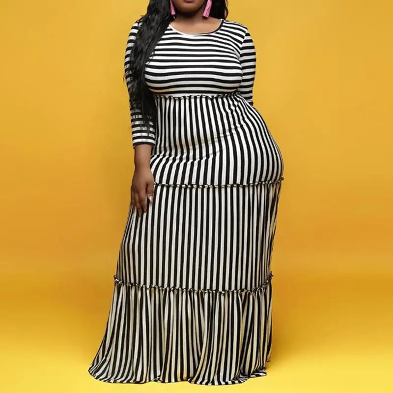 Женское повседневное длинное платье в полоску африканском стиле пол Осеннее