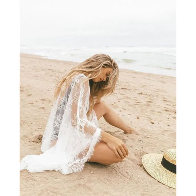 Кружевной пляжный длинный кардиган накидка для женщин и девочек бикини