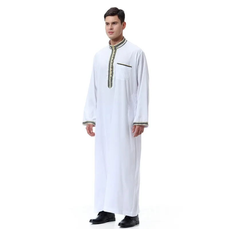 Musulmans O-Neck Arabic Abaya Musulman Homme Dubai Kaftan Long Sleeves Adult Jubba Thobe Pakistan Men Clothing Prayer Clothes