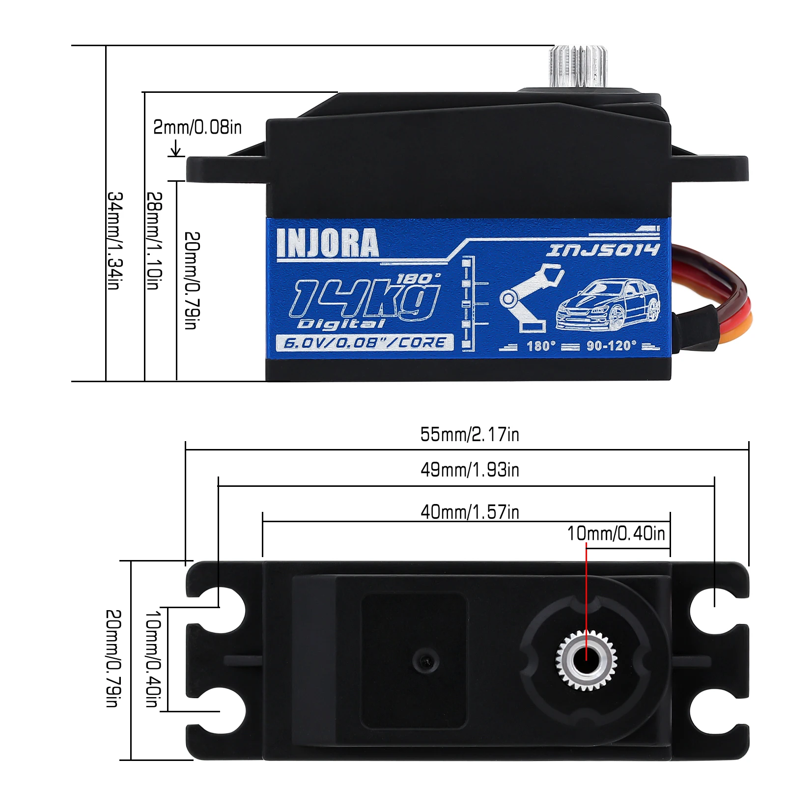 INJORA-engranaje de Metal para coche teledirigido Tamiya Kyosho, 14KG, n&uacute;cleo Digital Servo para 1/10-1