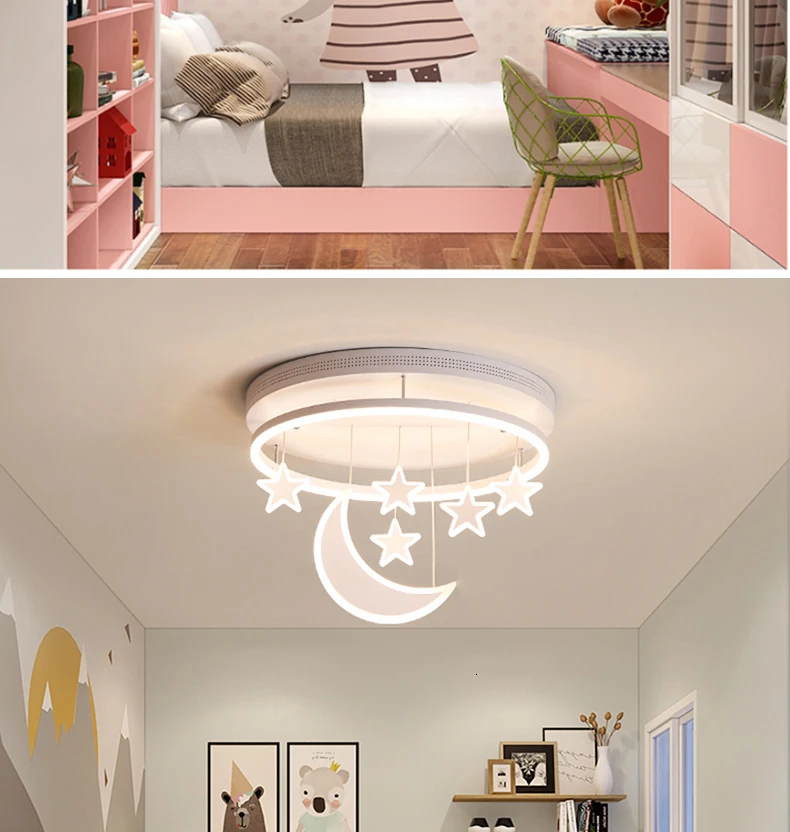 Chandelierrec, современный светодиодный потолочный светильник для детской комнаты, AC85~ 265 В, домашнее освещение, Светильники для детской спальни, потолочная лампа с Луной и звездой