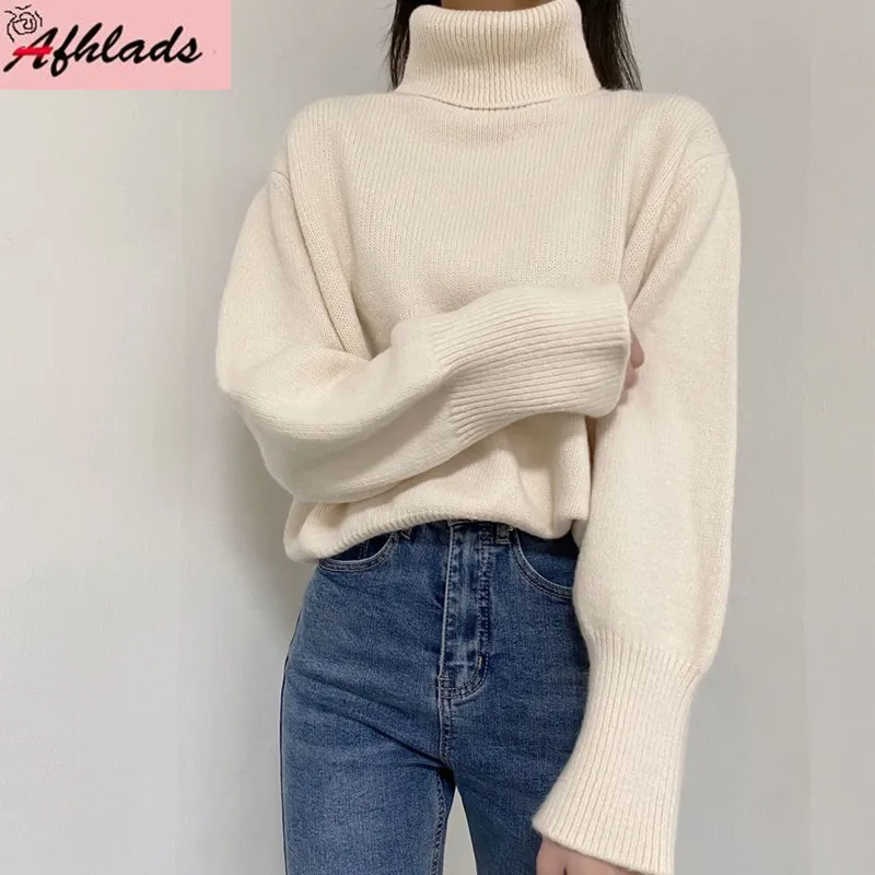 

Korean Winter New Solid Color Turtleneck Pullover Knitted Sweater Tops Autumn Fashion Slim Casual Straight Women's Clothing