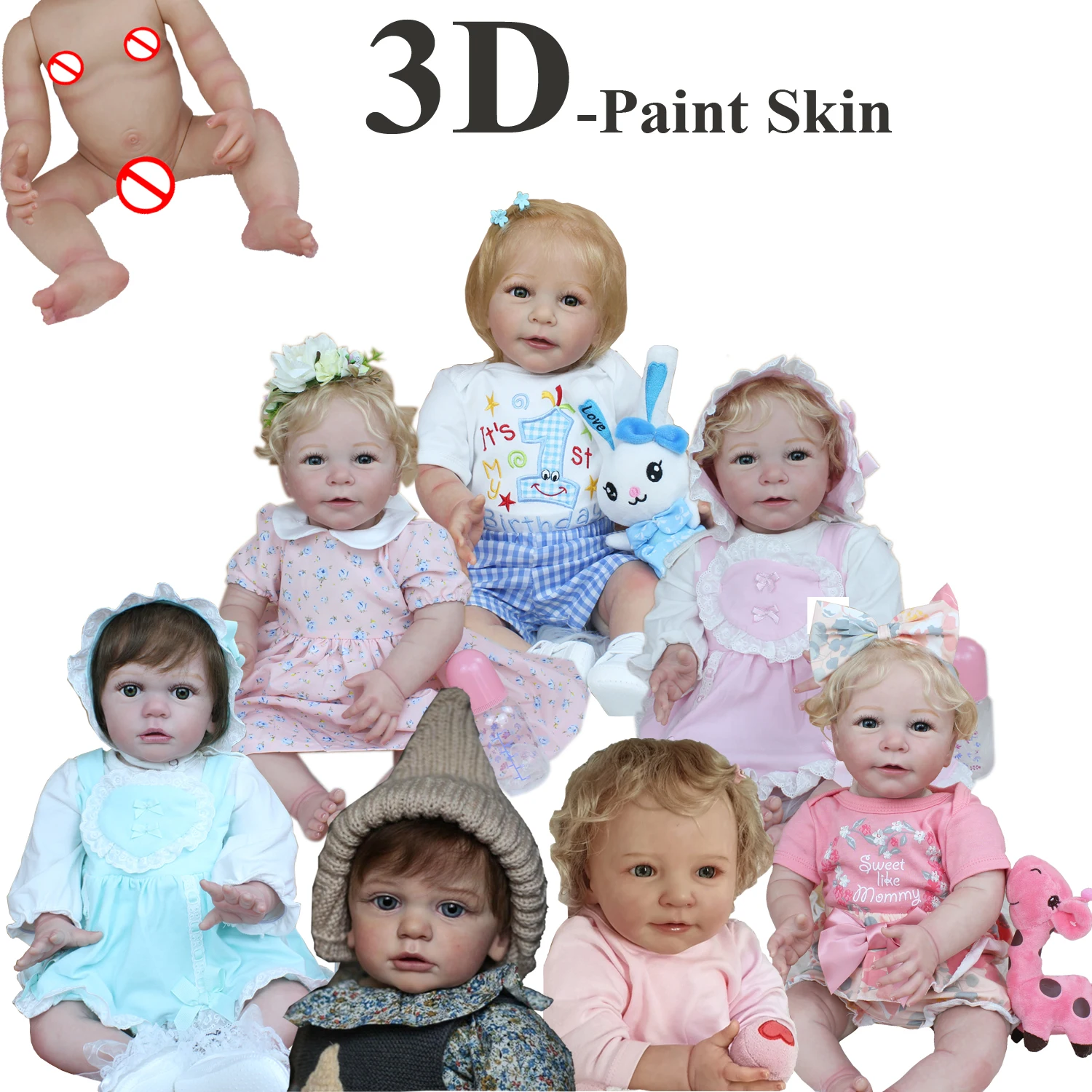 55 CM 3D-Paint Skin Full Soft Silicone Body Reborn Baby Girl Doll Toy 22 Inch Vinyl Dress Up Bathe Boneca Birthday Gift Present