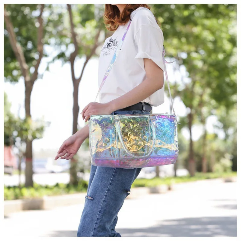 

Gym Bag Classic Laser Women Handbag PVC Transparent Jelly Crossbody Beach Fitness Training Sports Bag Large Capacity Travel Bag