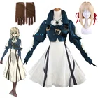 Женский костюм для косплея Violet Evergarden, костюм из аниме фиолетовый эверсад для Хэллоуина (топ + платье + перчатки) на Хэллоуин