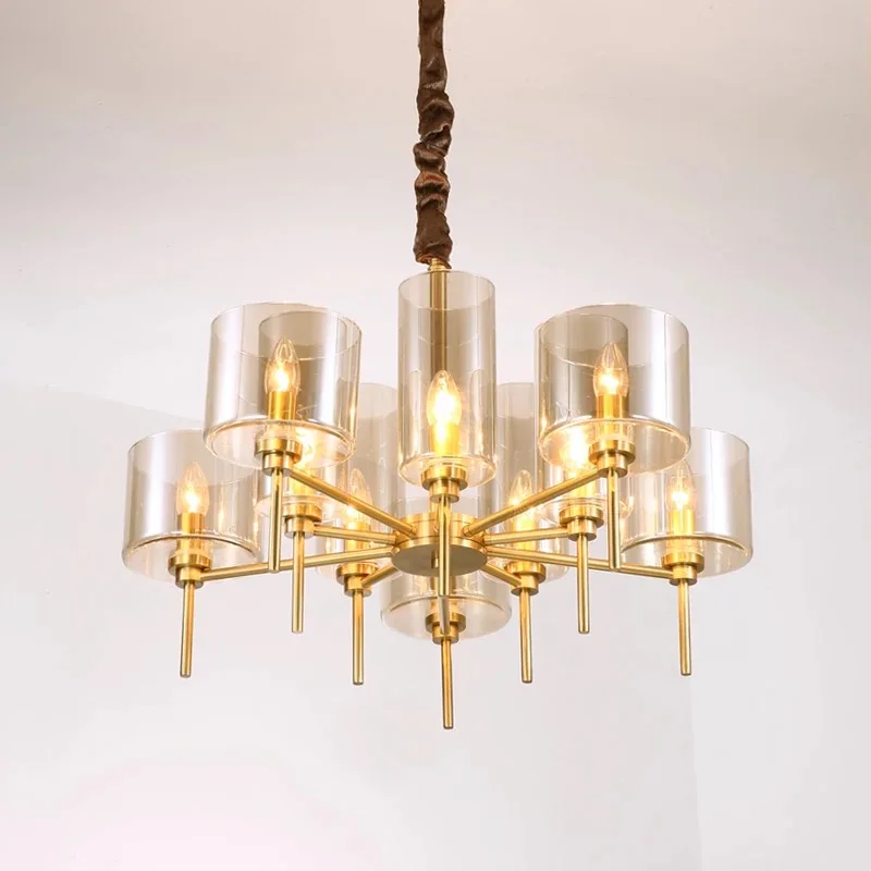 

Postmodern light luxury copper simple glass chandelier art living room study villa model room chandelier