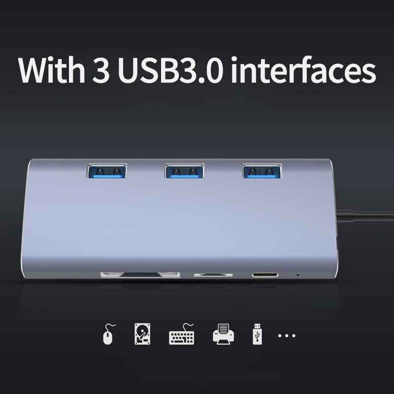 Концентратор USB Type C USB-C к HDMI 4K Gigabit Ethernet RJ45 3 0 SD TF кардридер PD сплиттер адаптер для