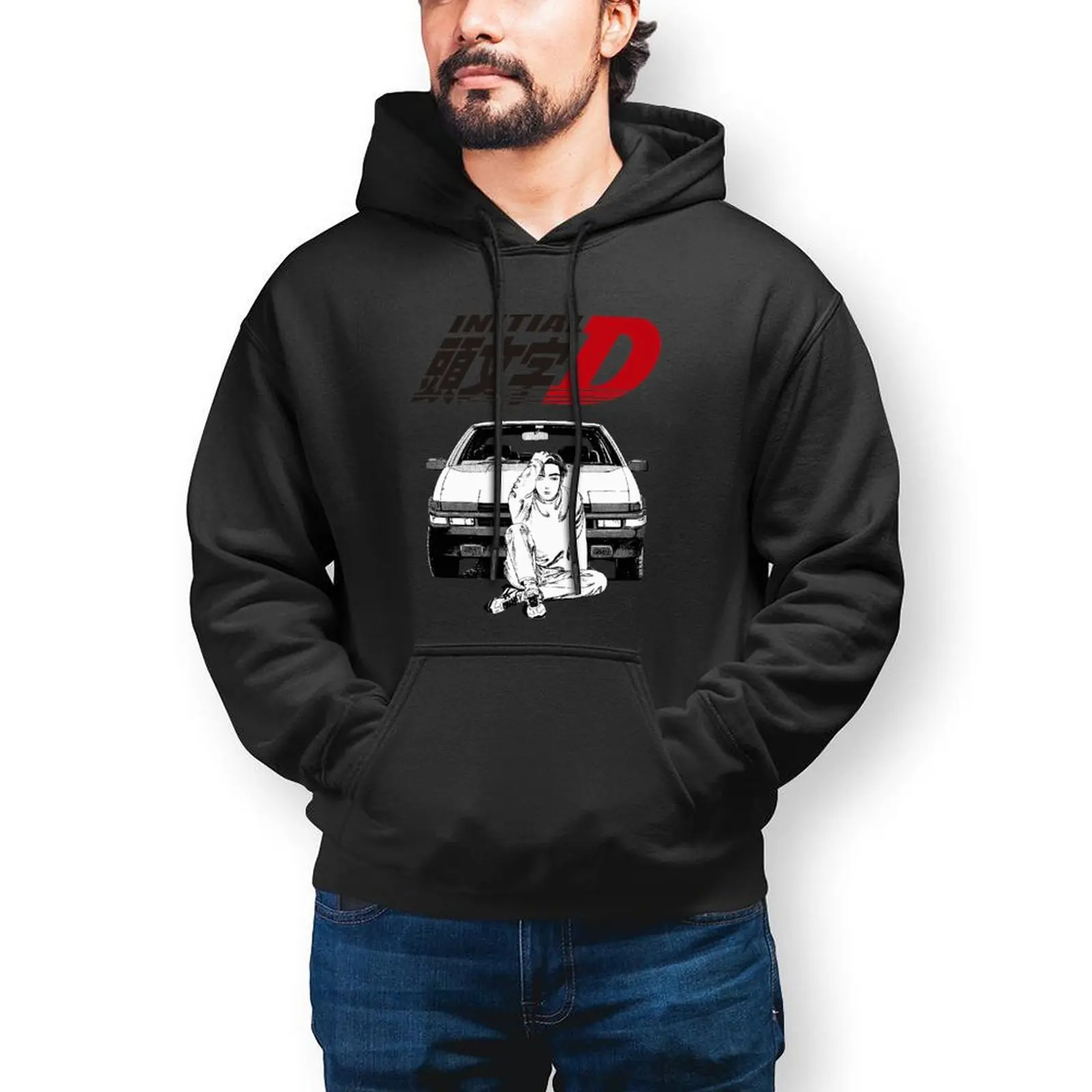 

Толстовка с капюшоном Initial D Essential Car, японское аниме Манга Харадзюку, красивые большие хлопковые толстовки, мужской осенний пуловер, толстов...