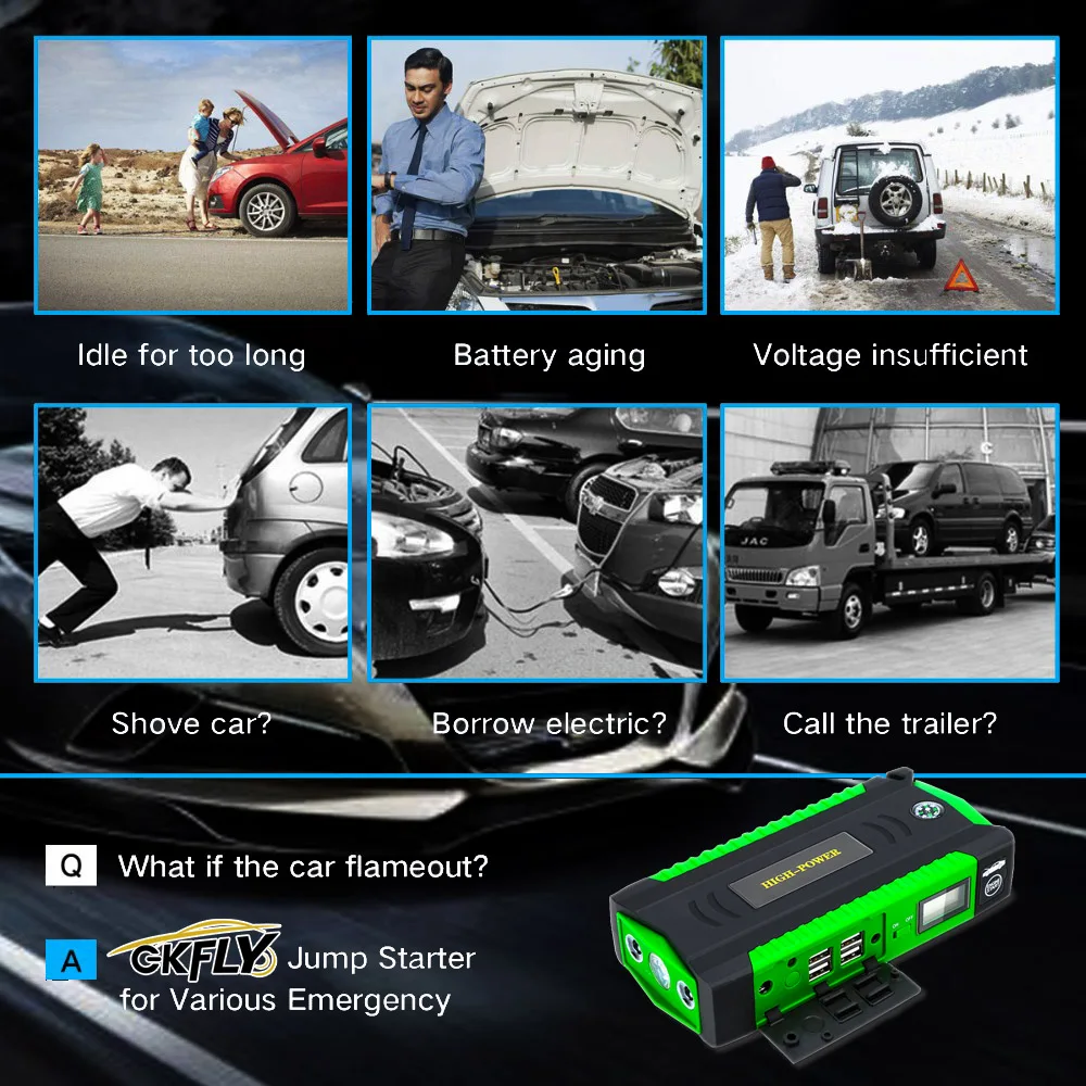 GKFLY Jump Starter Emergency Air Compressor Pump Starting Device Cables Booster Portable Power Bank Petrol Diesel Car | Автомобили и