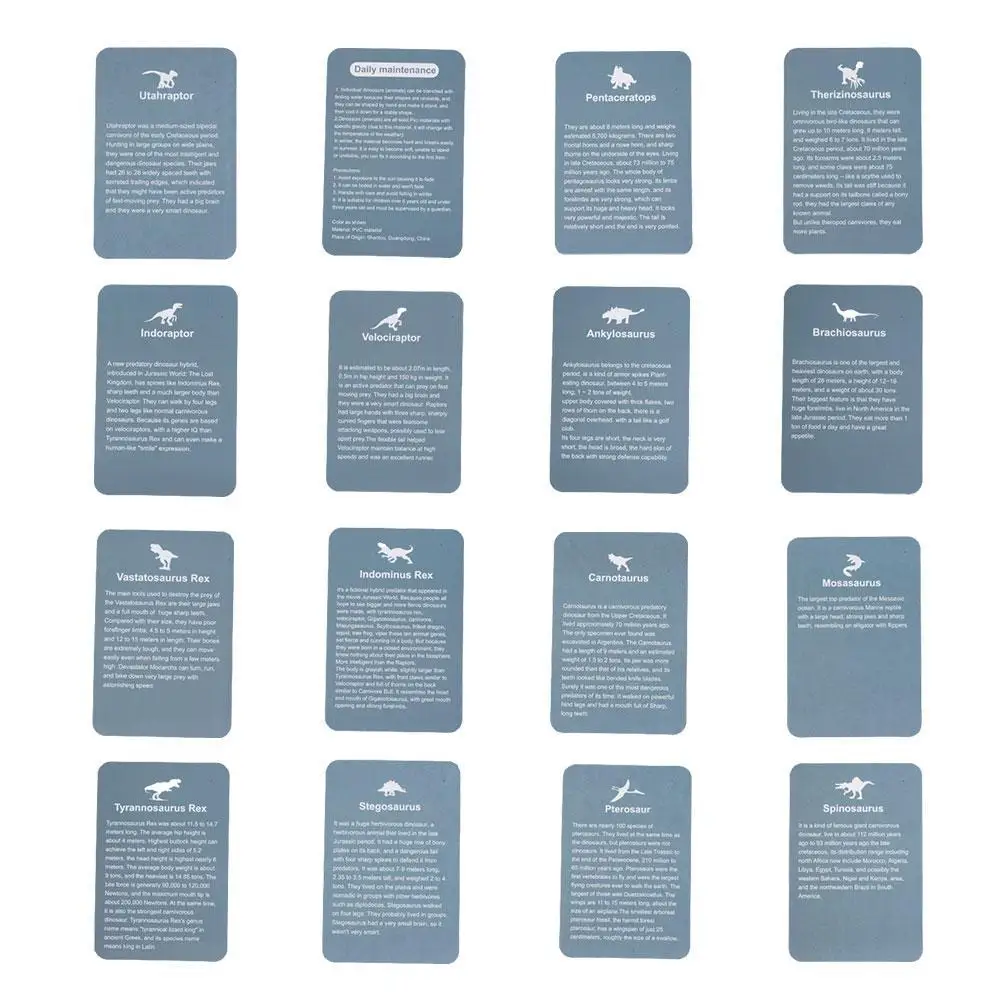 

16pcs English Dinosaur Cards Cognitive Fun Game Battle Cards Dinosaur Toys Collection Toy Kids Gift Card toy