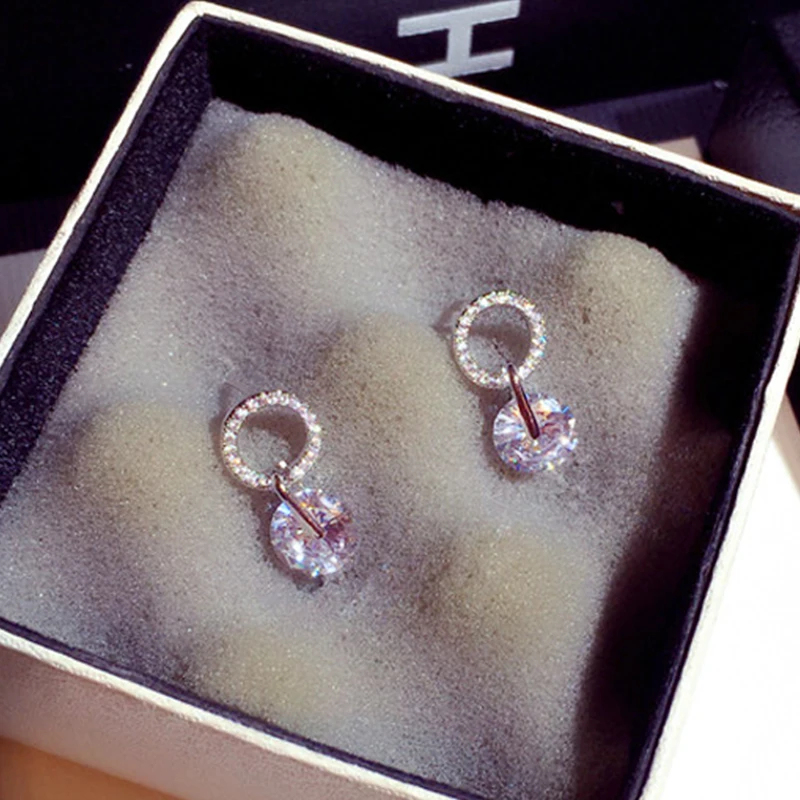 

Korean Fashion Exquisite luxury Bling Zirconia Circle Earring High Quality AAA CZ Transparent Crystal Stud Earring Pendant