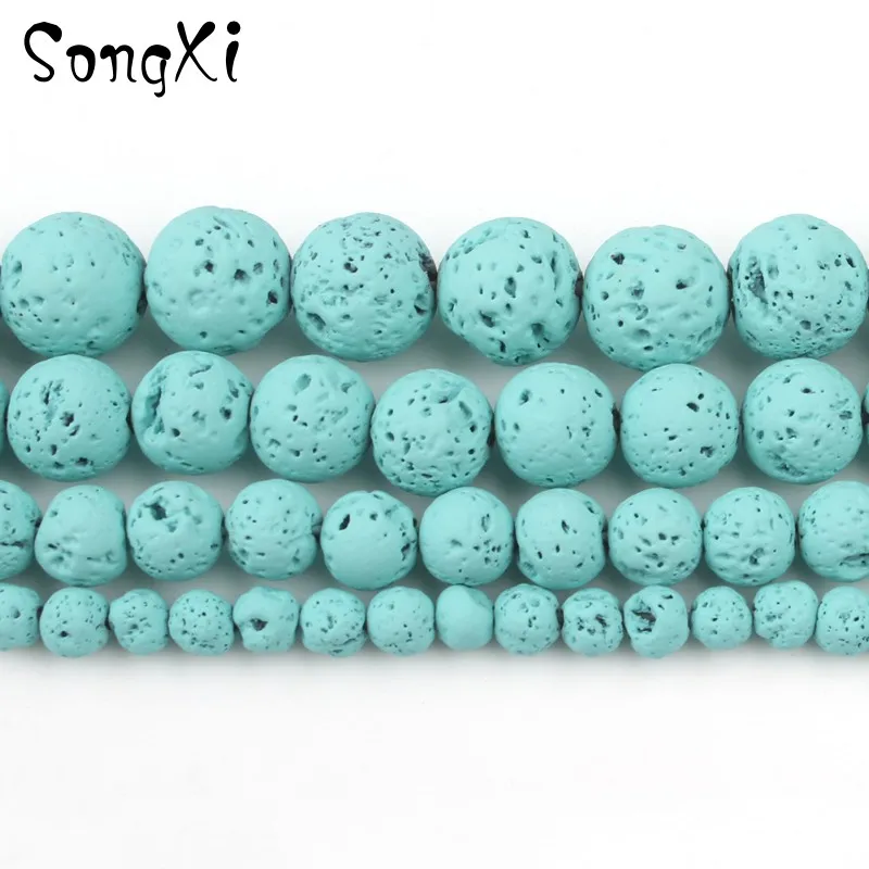 Натуральные вулканические каменные бусины из лавы с туркоизным цветом и резиновым круглым профилем для создания украшений DIY браслетов и ожерелий 4 6 8 10 мм, длиной 15 дюймов.