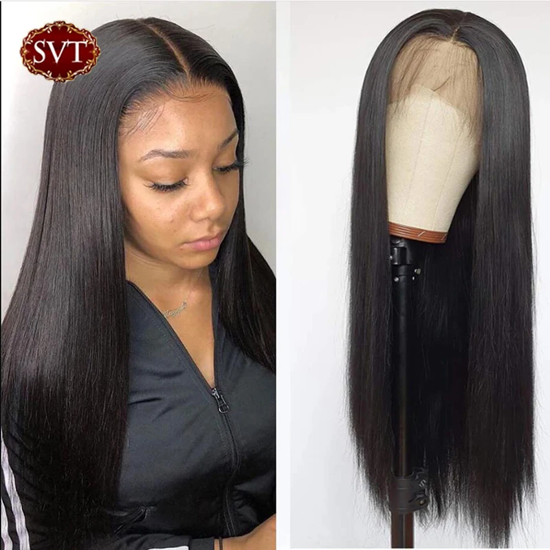 

SVT Malaysian Straight Lace Frontal 13X4 Human Hair Wigs For Black Women Preplucked Baby Hair Remy Long Straight 4X4 Closure Wig