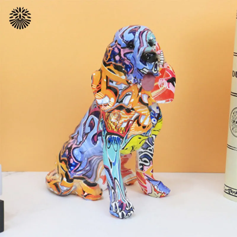 

Creative Water Transfer Springer Colorful Resin Crafts Dog Decorations Living Room Entrance TV Cabinet Decorations