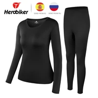 herobiker women winter thermal underwear set fleece lined elastic motorcycle skiing warm long johns shirts tops bottom suit