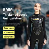 2021 new womens wetsuit 5mm neoprene fleece lined keep warm in cold water wet suit back zipper for surfing diving snorkeling