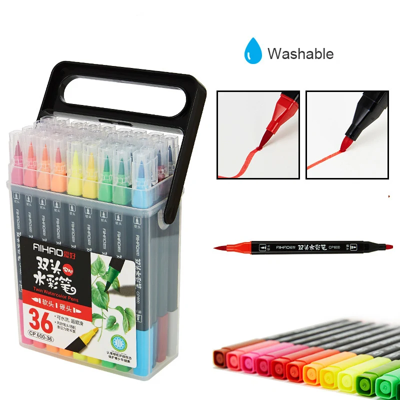 

AIHAO12/18/24/36Pcs Colors Art Markers Watercolor Brush Pen Dual Tip Brush Pens Drawing Painting Sketch Marker Pens Art Supplies